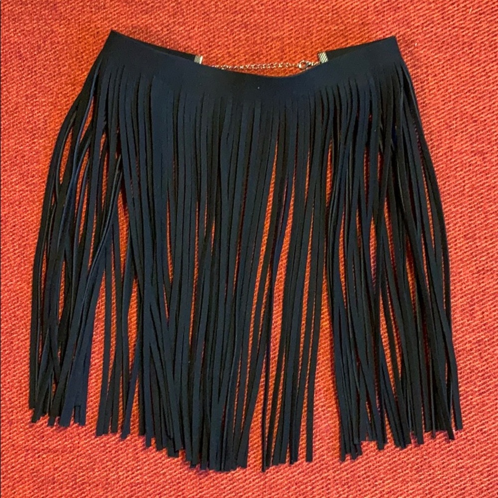 Faux suede long fringe choker